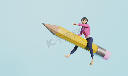 一支铅笔，回到学校的女孩。