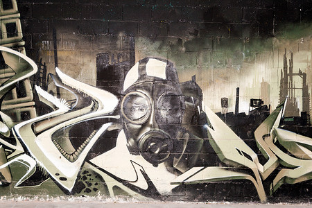 废弃厂房摄影照片_废弃厂房的涂鸦墙