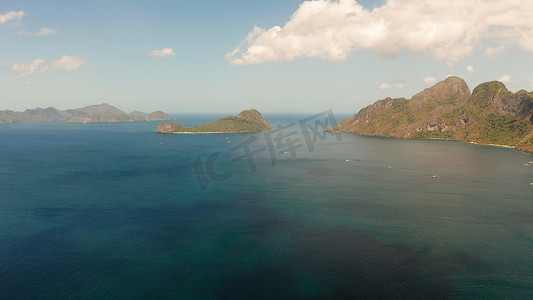 与热带海岛爱妮岛，巴拉望岛，菲律宾的海景