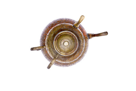 热水壶装饰摄影照片_上面雕刻的古董奥斯曼铜茶壶