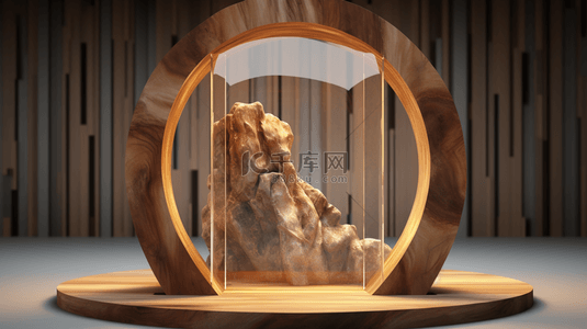 玻璃拱门3D渲染木柱展示台