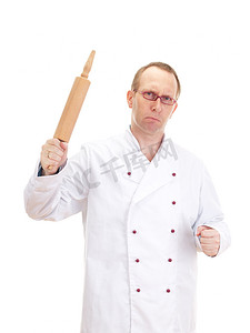 愤怒的厨师用擀面杖