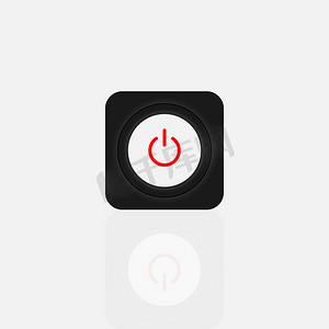 On Off Push 式电源按钮，Off 按钮包含在白色和黑色背景的红色图标中，
