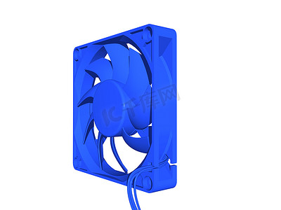 带电缆的电脑中的蓝色风扇