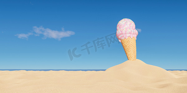 沙滩上的冰淇淋甜筒。