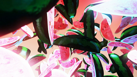 粉红色背景中的西瓜.. 3D 渲染