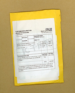 发货标签摄影照片_CN22国际海运报关