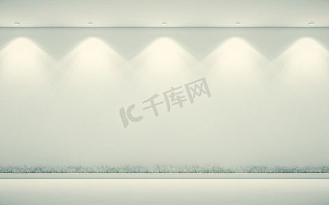 白墙，白地板，灯，3d 插图