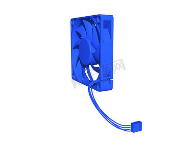 风扇气流摄影照片_带电缆的电脑中的蓝色风扇