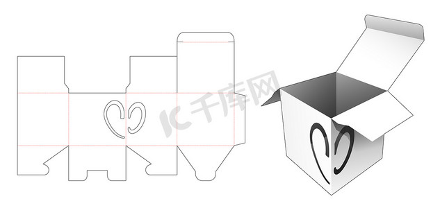 角模切模板上带有心形窗的方盒