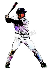 棒球帽线描摄影照片_棒球运动员插图