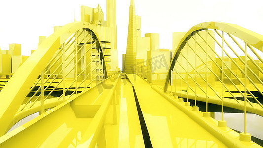 数据场景未来摄影照片_城市黄色城市建筑场景 3D 渲染
