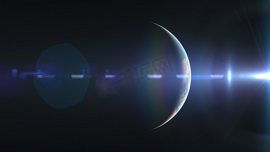来自行星轨道的日出，3d 插图
