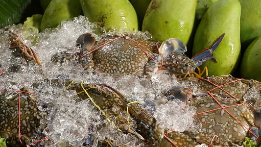 沙冰摄影照片_新鲜木瓜和螃蟹沙拉。