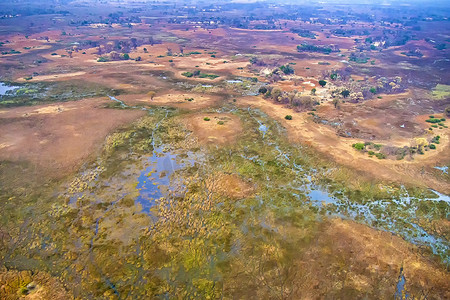 保护湿地摄影照片_鸟瞰图，奥卡万戈湿地，奥卡万戈三角洲，博茨瓦纳