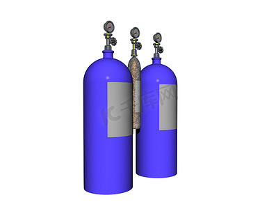 潜水气瓶摄影照片_用于潜水的蓝钢压缩空气气缸