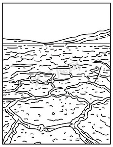 死亡谷国家公园的恶水盆地位于加利福尼亚州因约县死亡谷美国单线或单线黑白线艺术