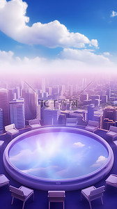 紫色电商城市背景展台