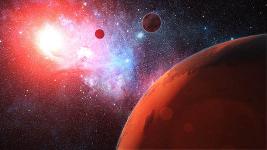 外层空间 3d 渲染中的红色外星行星