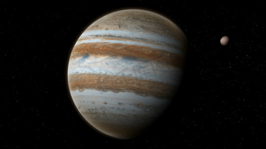 逼真的木星与欧罗巴从深空 3D 渲染