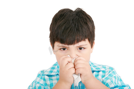 组织架构鼎摄影照片_人类儿童感冒流感疾病组织吹鼻子