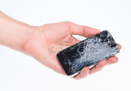 手中破损的苹果 iPhone 4