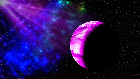 太空中的紫光和行星，