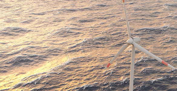 波涛汹涌的大海上有风力涡轮机的风景