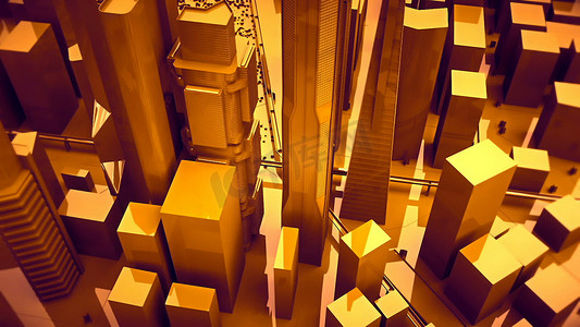 金色摩天大楼的场景。 
