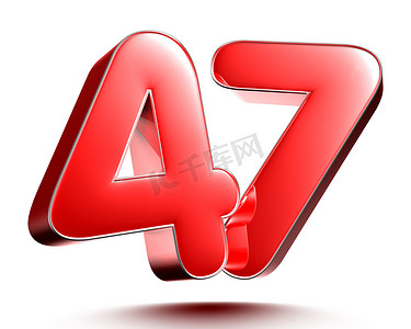 红色数字 47 隔离在白色背景图 3D 渲染与剪切路径。