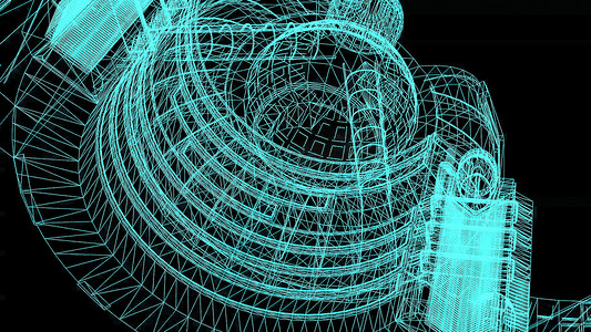 3d 插图-工业建筑的线框模型