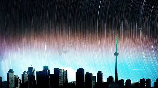 星空能量摄影照片_城市3D渲染的星空夜景