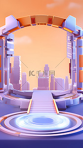 电商科技蓝紫色展台海报背景