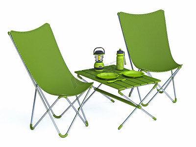 绿色折叠野营桌椅3D