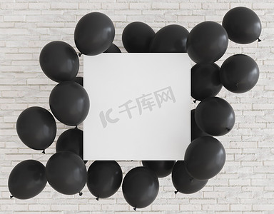 生日气球图片摄影照片_带有黑色气球的样机海报