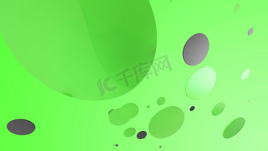 彩色背景上的绿色金属和不透明圆圈和圆柱体。