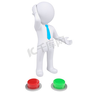 3d 立体人站在红色和绿色按钮附近
