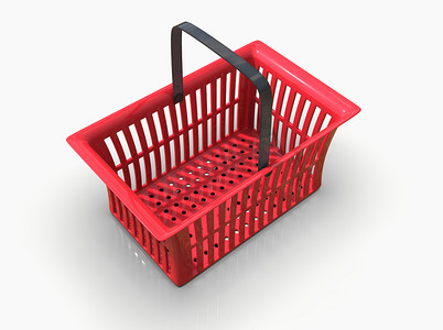 白色隔离的空红色塑料购物篮