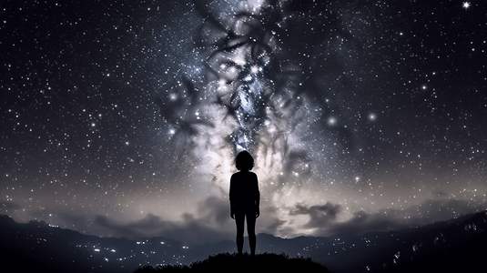 一个女孩仰头仰望星空