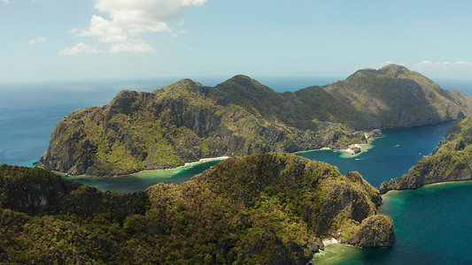 与热带海岛爱妮岛，巴拉望岛，菲律宾的海景