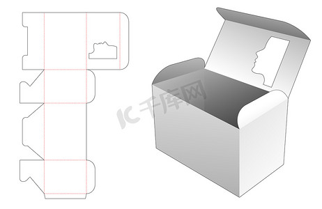 顶部翻转模切模板上带有女性脸形窗口的包装盒