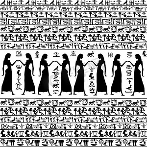 与埃及妇女和象形文字的黑白背景