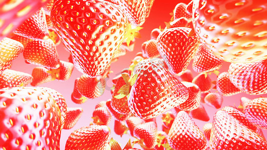 粉红色背景中的草莓...... 3D 渲染