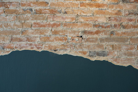 开裂的混凝土绿砖复古墙背景，旧墙