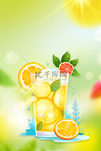 饮品柠檬背景图片_夏天黄色柠檬茶背景图片