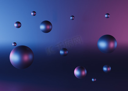 漂浮的紫色摄影照片_带有霓虹灯的漂浮球体