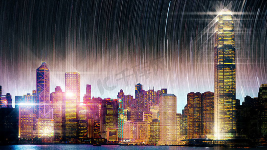 城市3D渲染的星空夜景
