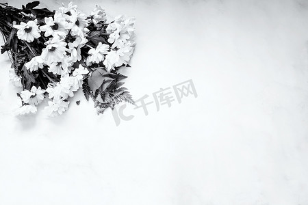 祝贺花束摄影照片_白菊花花束与红玫瑰
