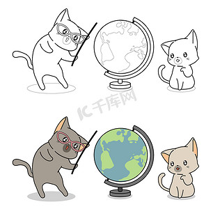 猫和世界卡通着色页