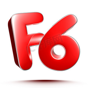 F6 红色 3D 插图在白色背景上与剪切路径。